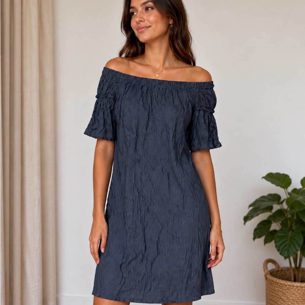Madewell Navy Striped Off the Shoulder Tunic/ Dress
